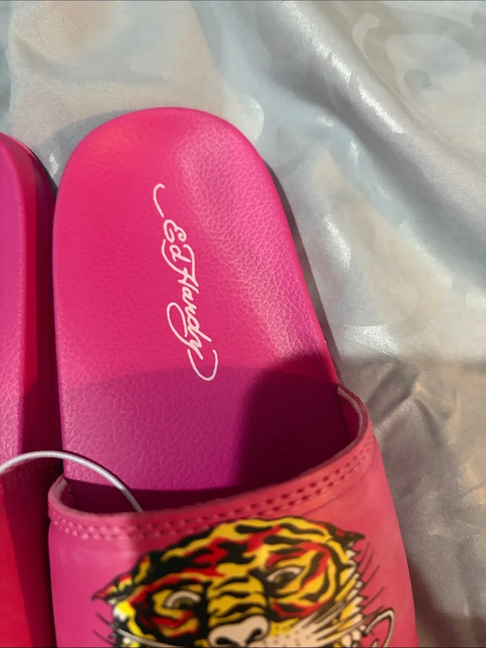 Ed Hardy Hot Pink Tiger Graphic Slide Sandals
